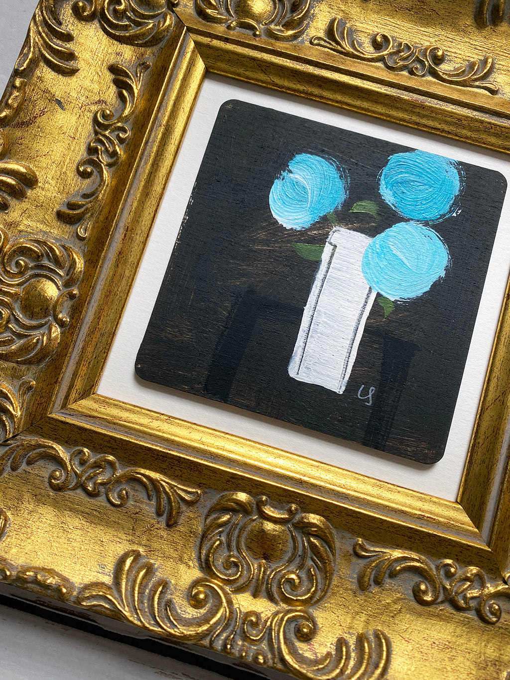 3 Tall Blue Blooms In Aunty Ivy’s Glass Vase