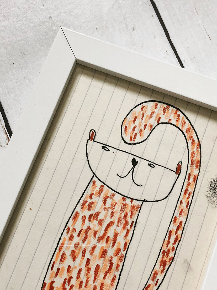 brown cat - framed illustration