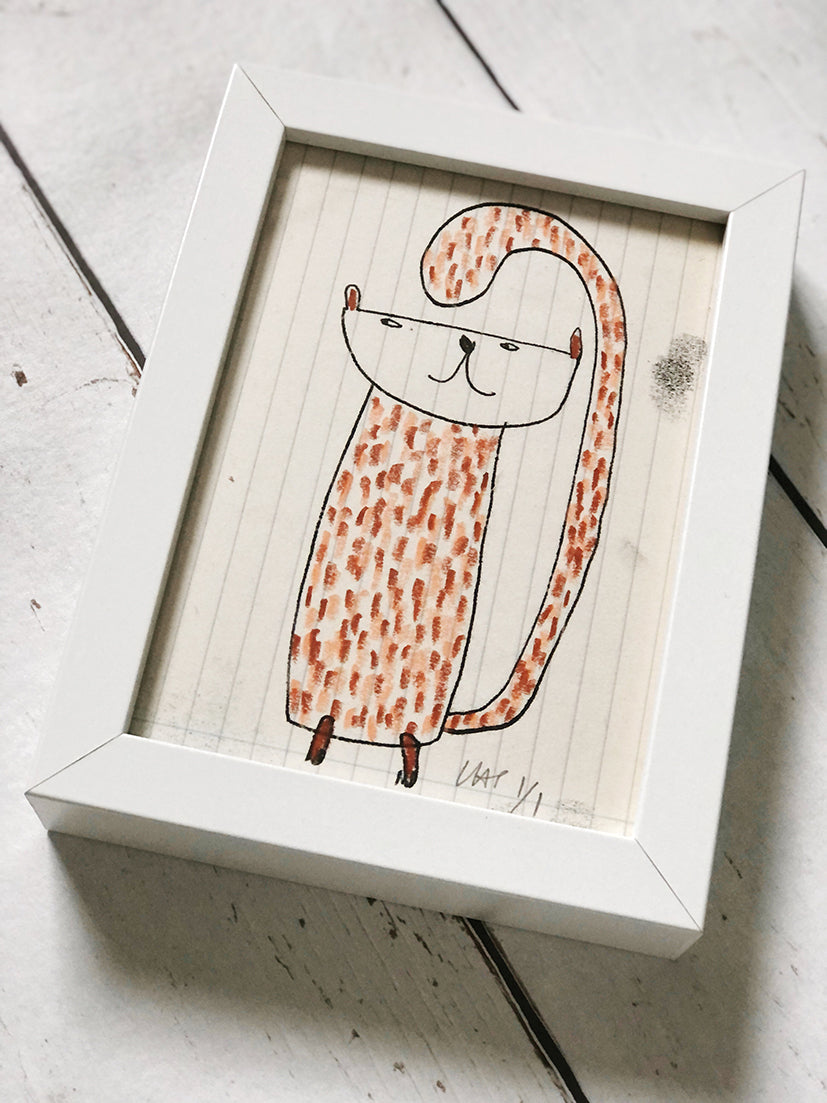 brown cat - framed illustration