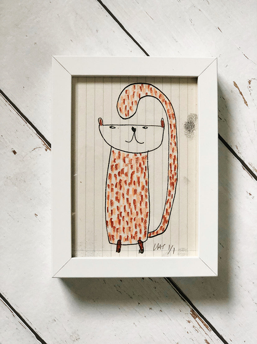 brown cat - framed illustration