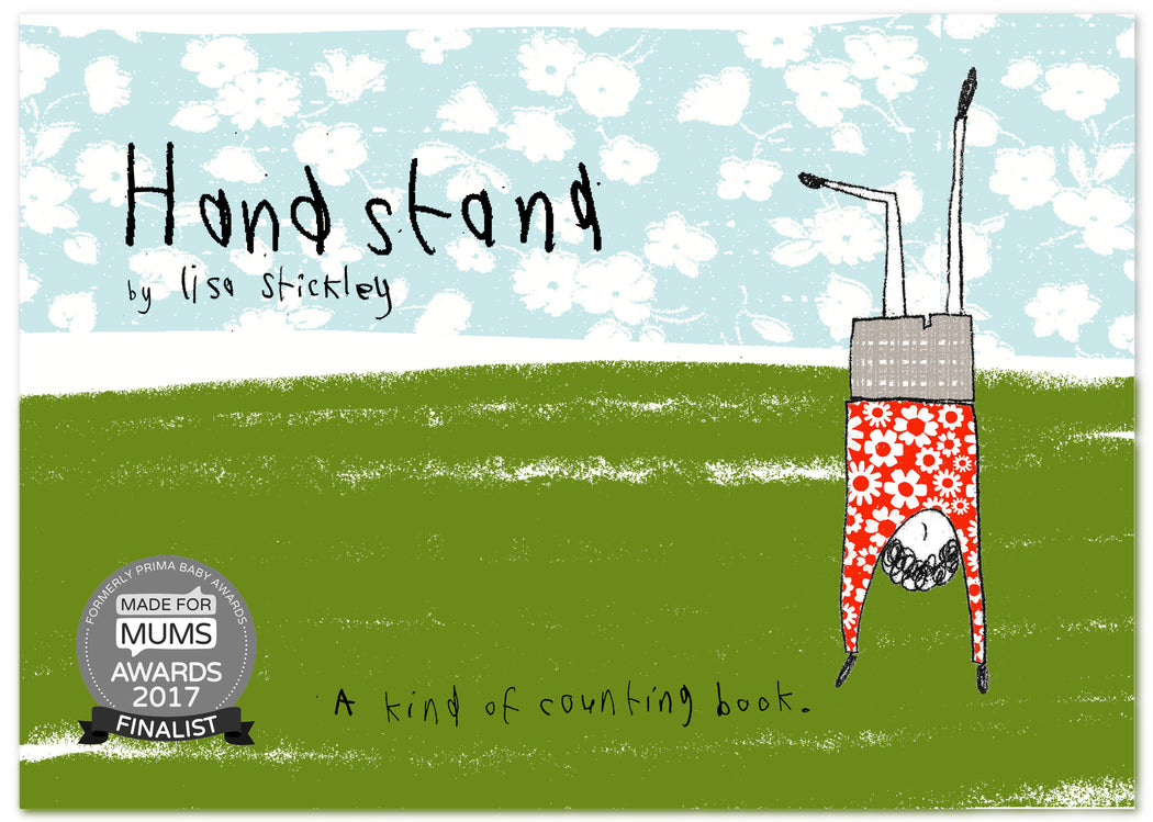 handstand, signed copy + original A4 black & white character drawing.