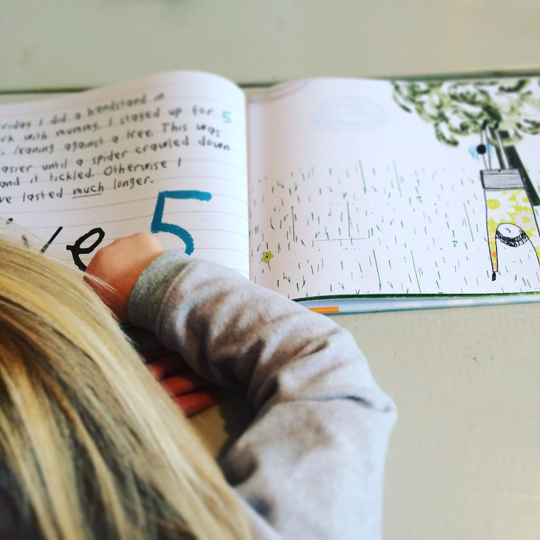 handstand, signed copy + original A4 black & white character drawing.