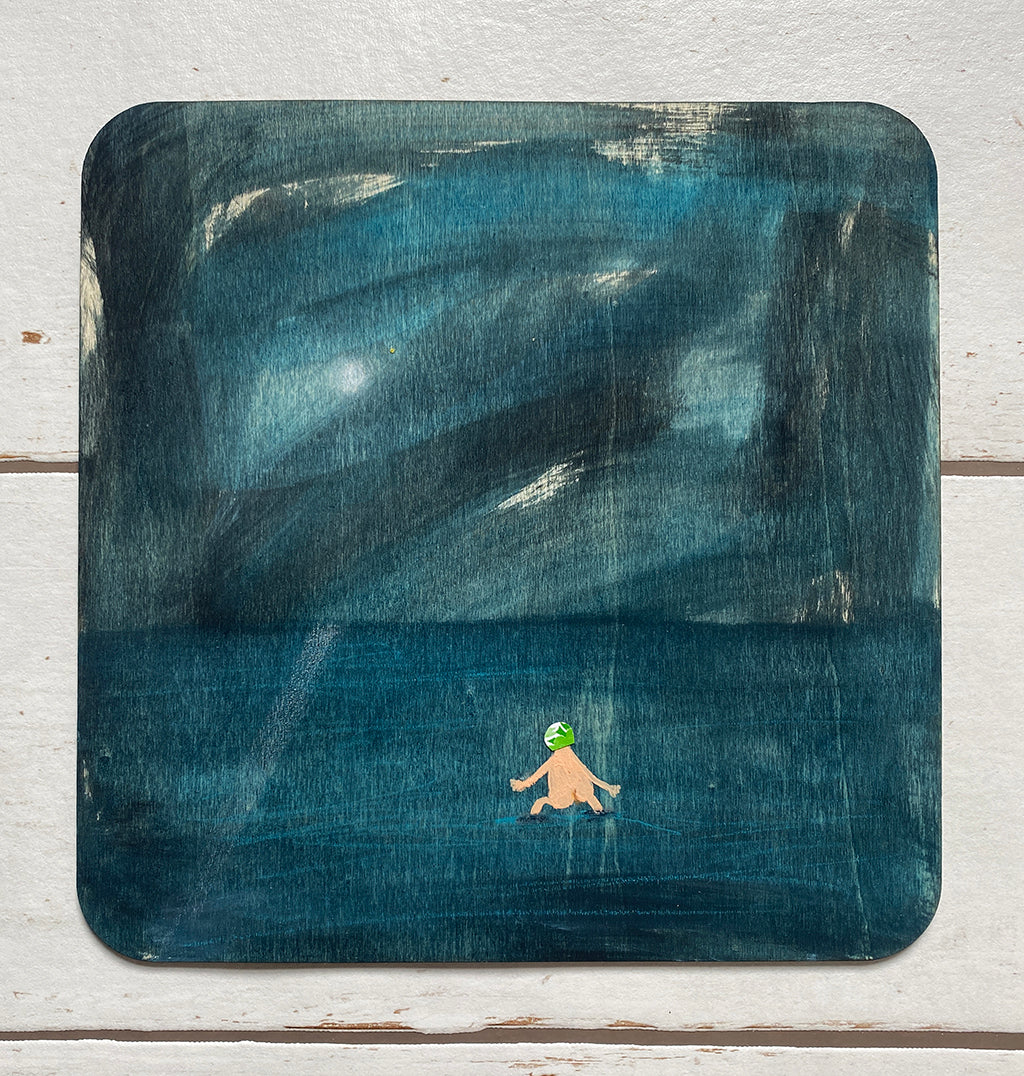 ‘Paddling In June With Green Flowery Cap’