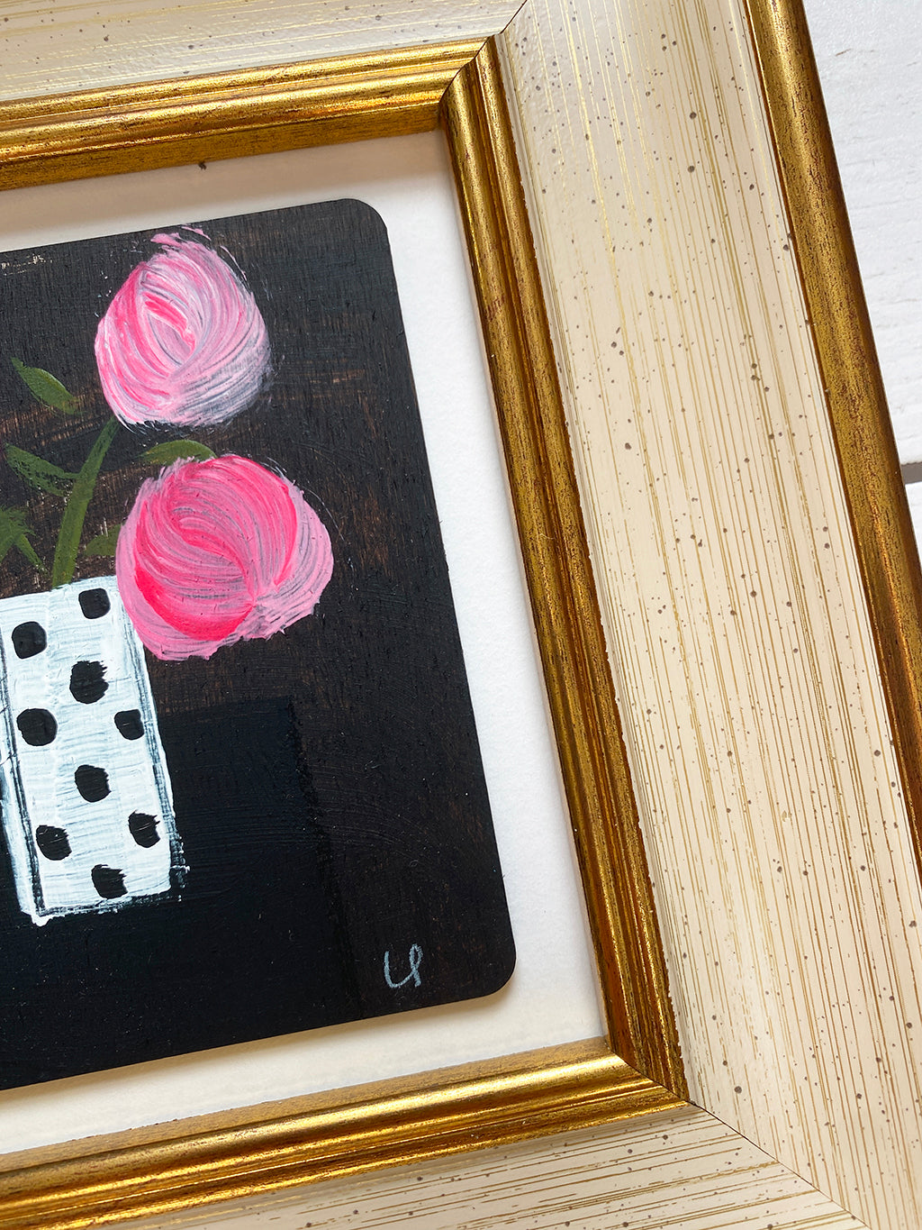 3 Pink Blooms With Spotty Vase