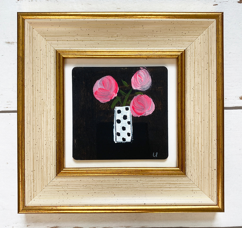 3 Pink Blooms With Spotty Vase