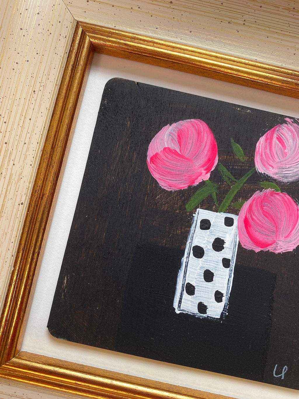 3 Pink Blooms With Spotty Vase
