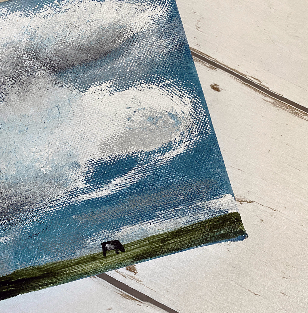 roundy clouds with 1 cow & grass
