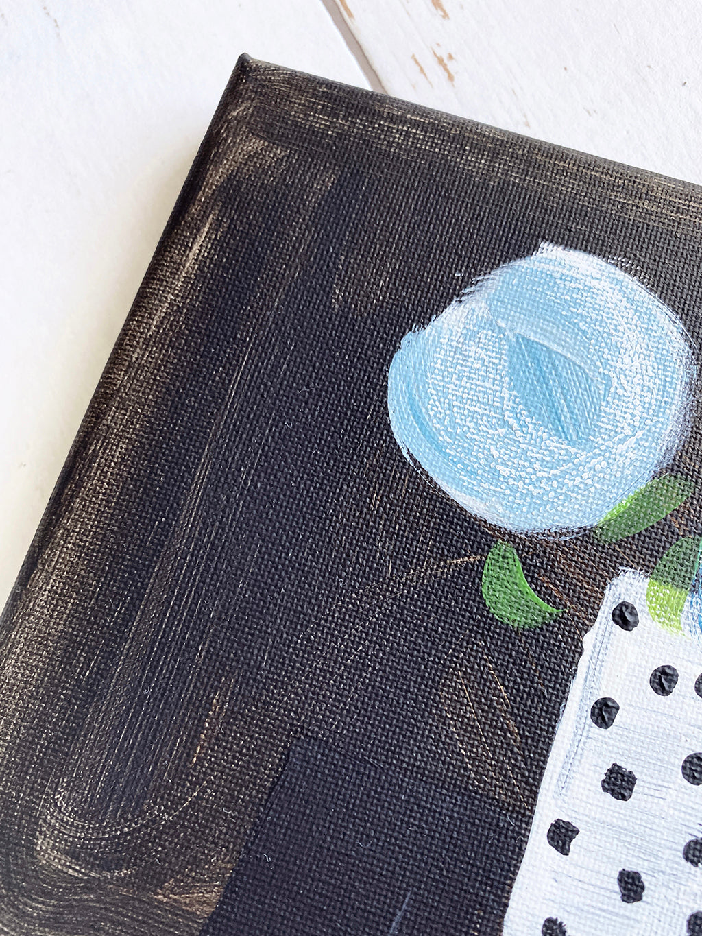 Three Blue Blooms In Mum's Spotty Vase