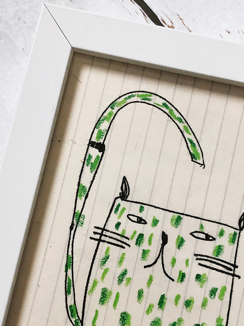 green cat - framed illustration