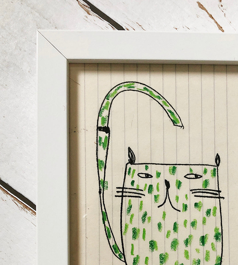 green cat - framed illustration